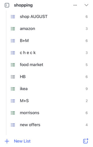 screenshot of shopping list from the microsoft to do app